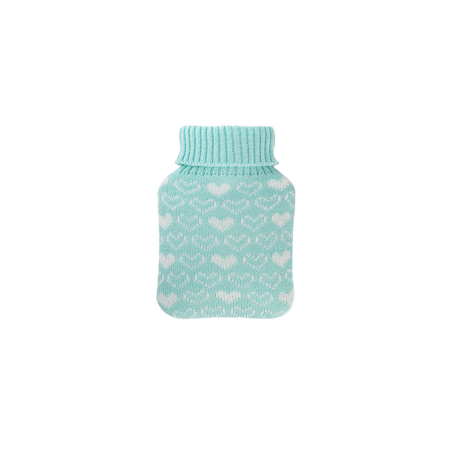 Mini-Wärmflasche 0,2 l mit Strickbezug mint Herzen