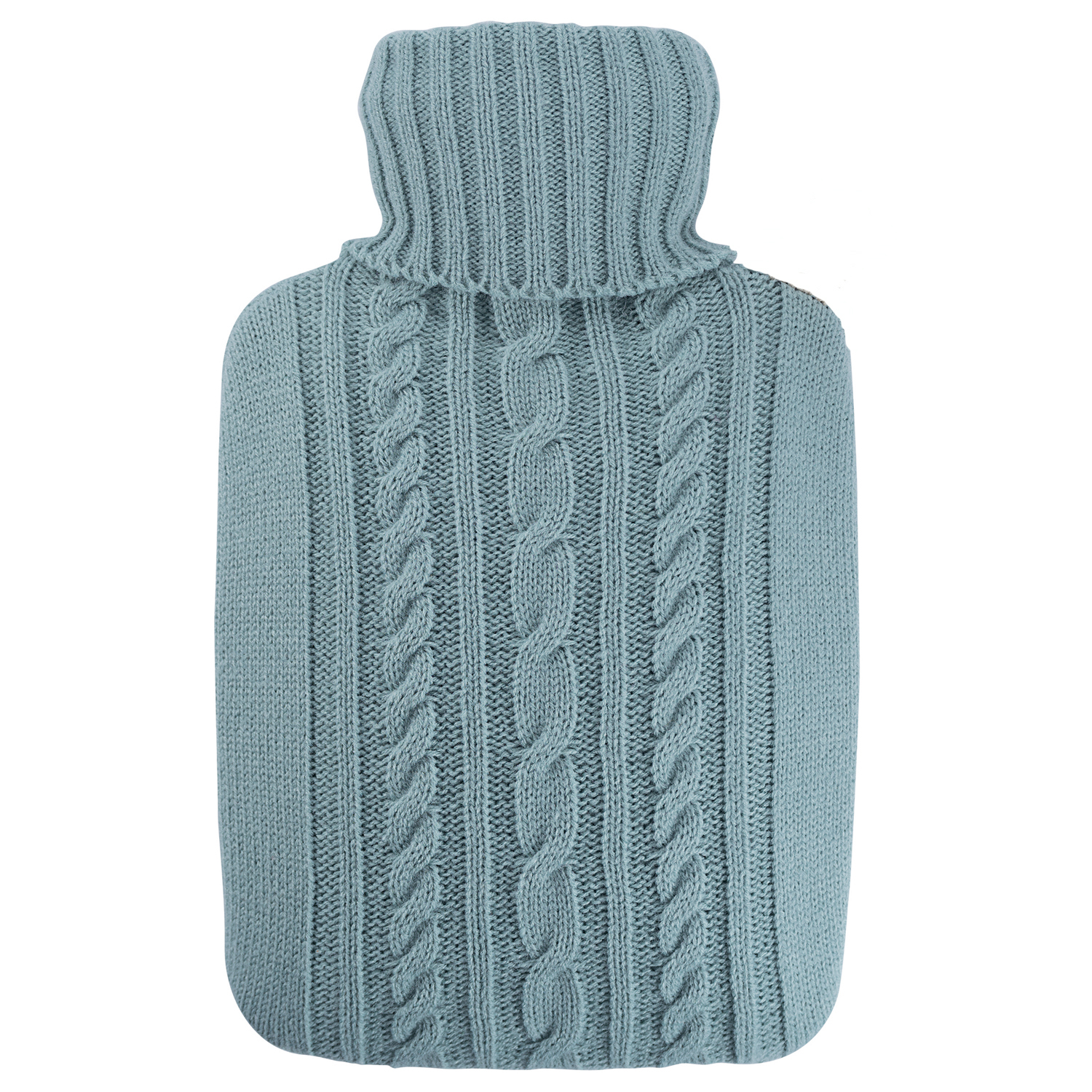 Wärmflasche Klassik 1,8 l mit Strickbezug pastell-blau