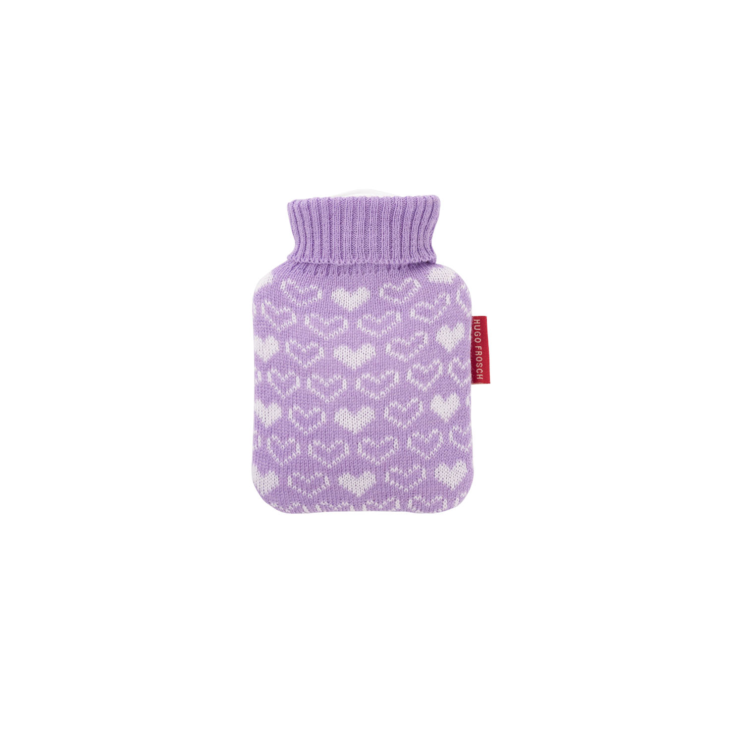 Mini-Wärmflasche 0,2 l mit Strickbezug lila Herzen