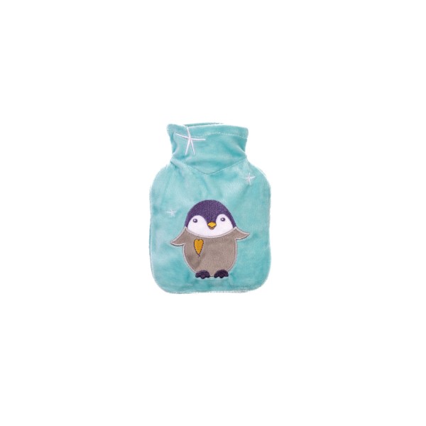 Wärmflasche Mini 0,2 l Veloursbezug eisblau Pinguin